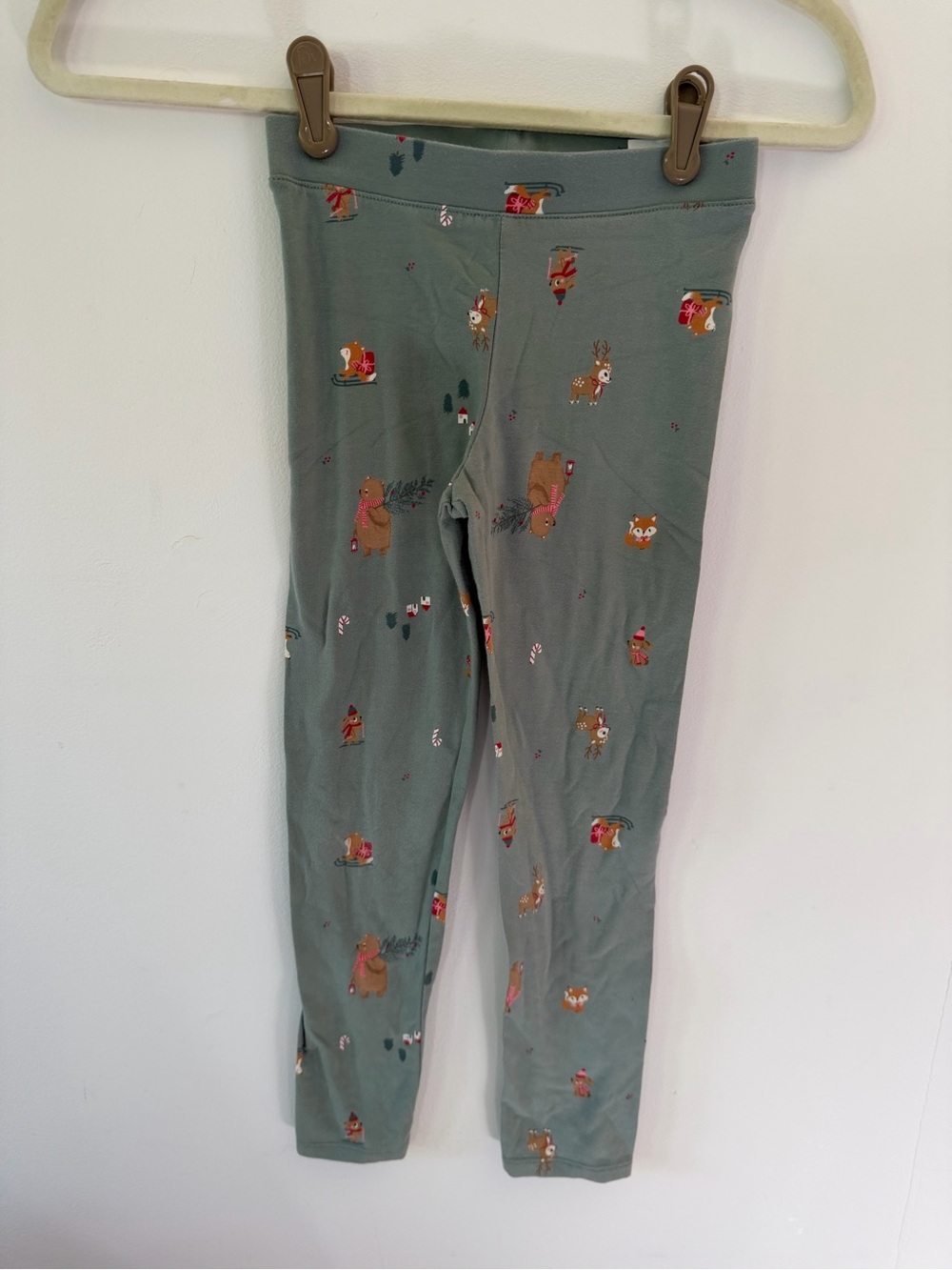 H&M Sage Green Kids Leggings with Woodland holiday Animal Print